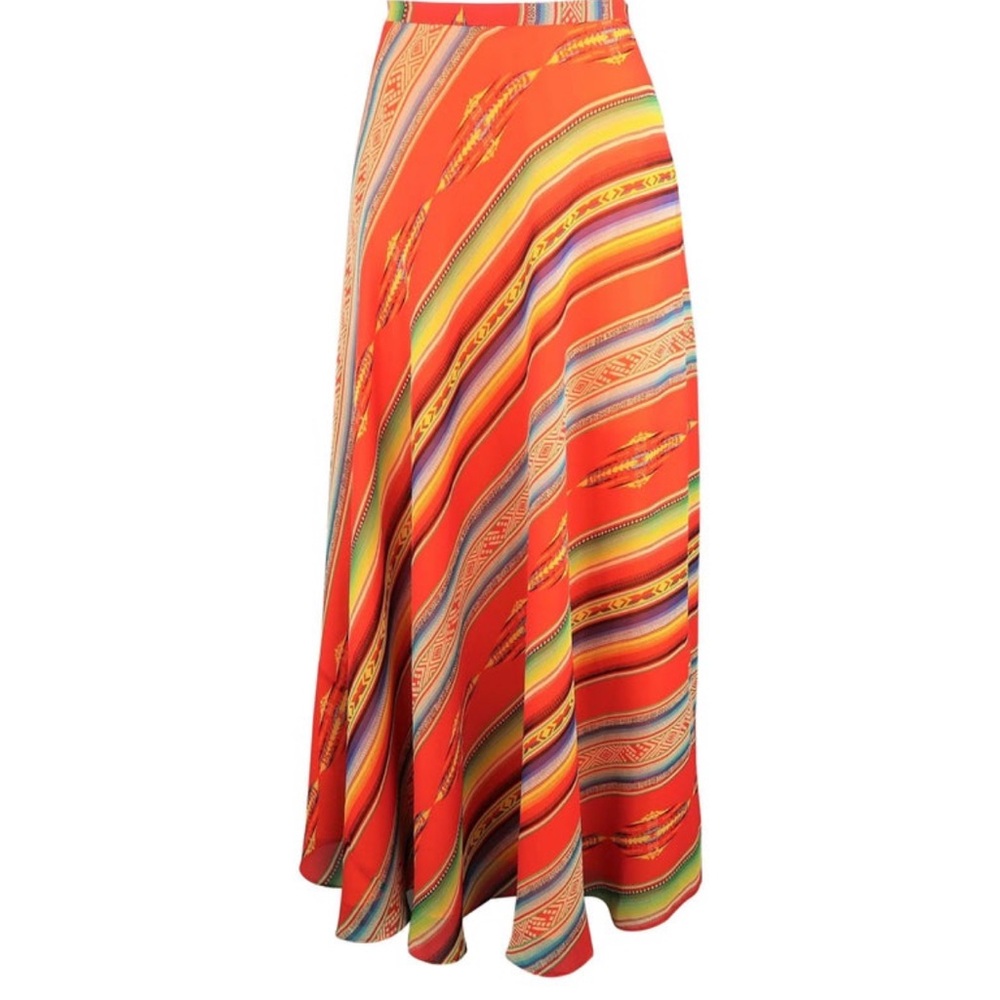 RALPH LAUREN Mexican Serape Blanket Print 100% Silk Maxi Skirt Size 10